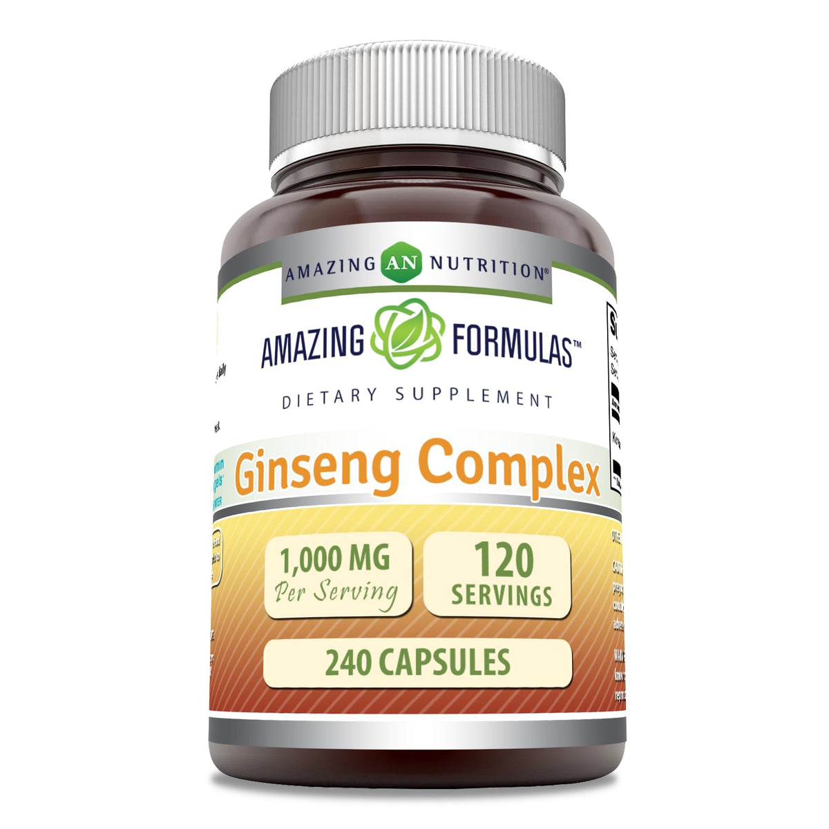Amazing Nutrition Ginseng Complex — bouteille du produit, soutient énergie durable et bien-être général.