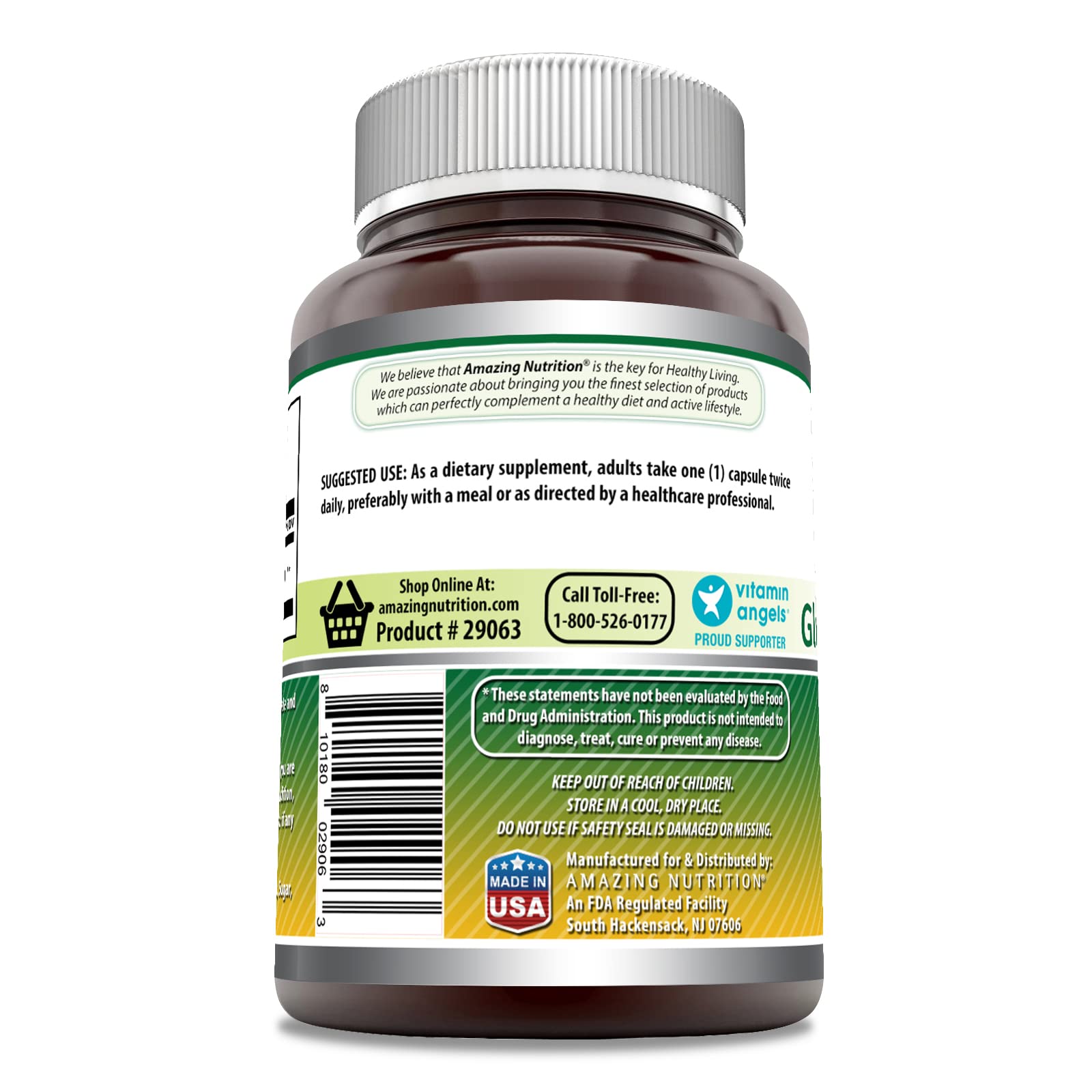 Bouteille Amazing Nutrition Glucosamine Sulfate 1000 mg, format pratique et sans OGM.