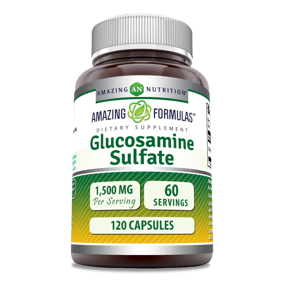 Amazing Nutrition Glucosamine sulfate flacon 1500 mg, présentation pratique pour usage quotidien.