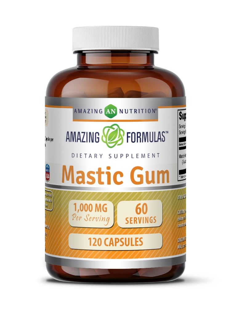 Gomme mastique Amazing Nutrition 1000 mg, bouteille de 120 capsules, soutien potentiel à la digestion