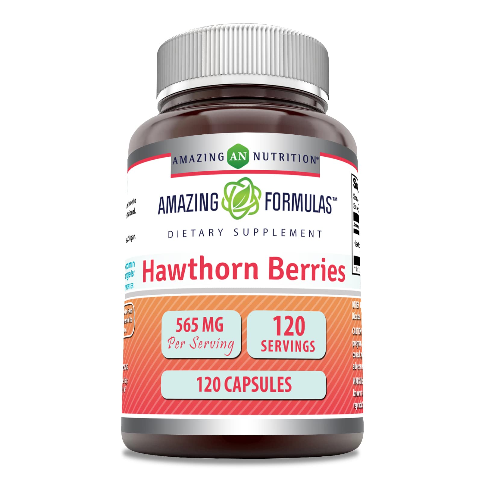 Amazing Nutrition Hawthorn Berries - bouteille avec 120 capsules faciles à prendre pour votre routine.