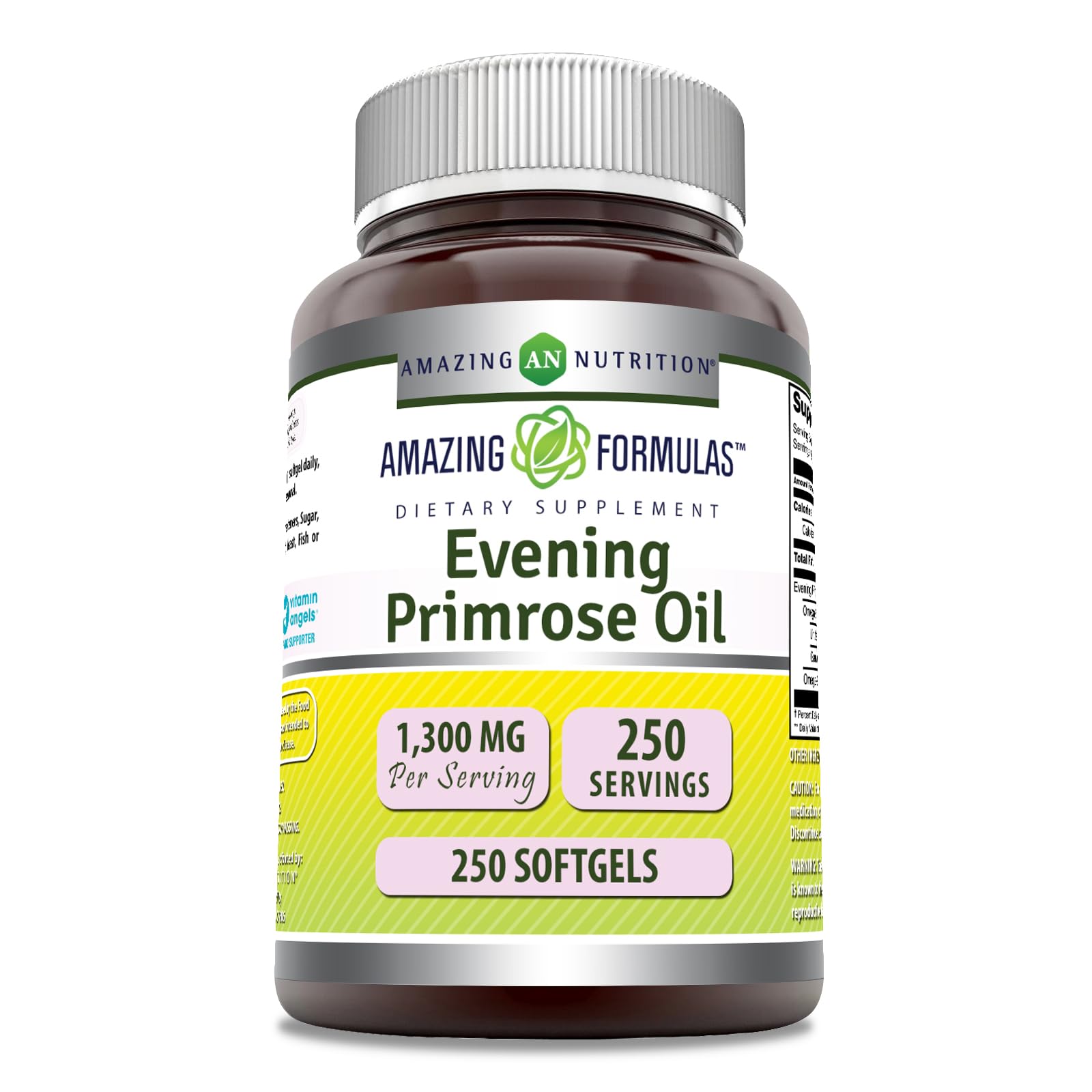 Amazing Nutrition – huile d’onagre 1300 mg en bouteille, pureté et concentration élevée.