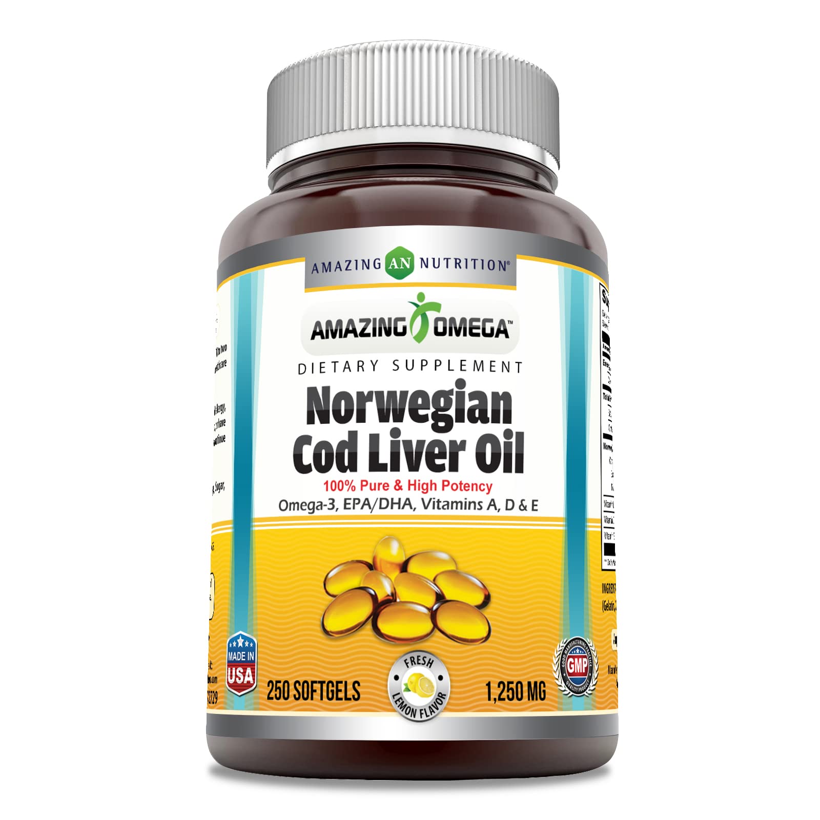 Amazing Nutrition huile foie morue softgel orange, source d'oméga-3 pratique