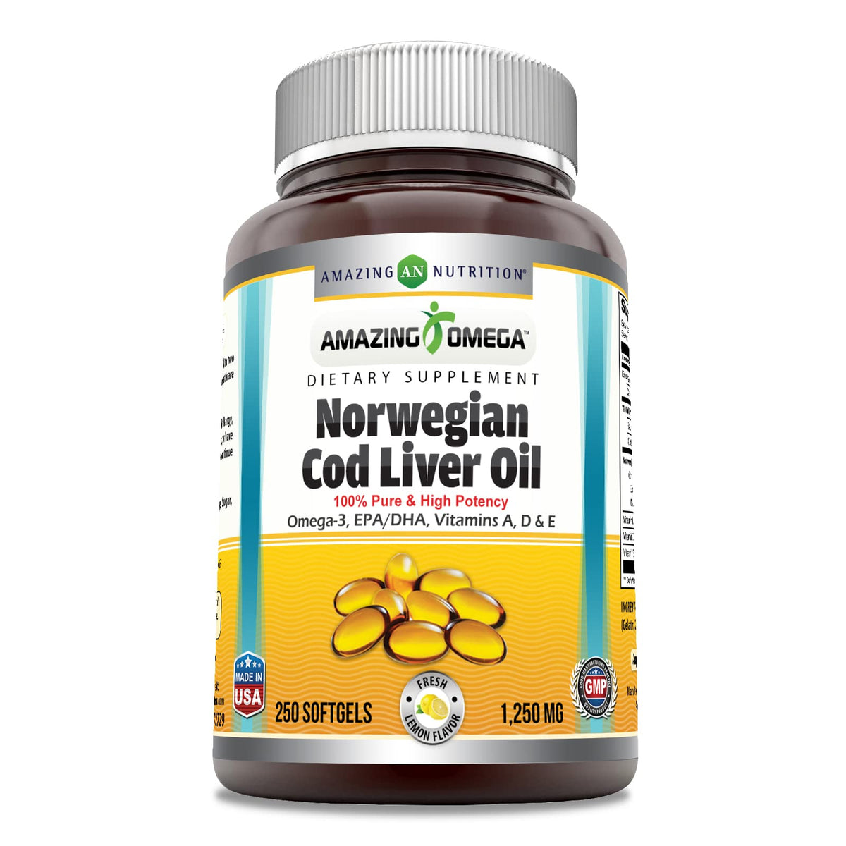 Amazing Nutrition huile foie morue softgel orange, source d'oméga-3 pratique