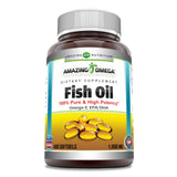 Amazing Nutrition huile poisson oméga-3 en bouteille, apport quotidien potentiel dans un régime équilibré.