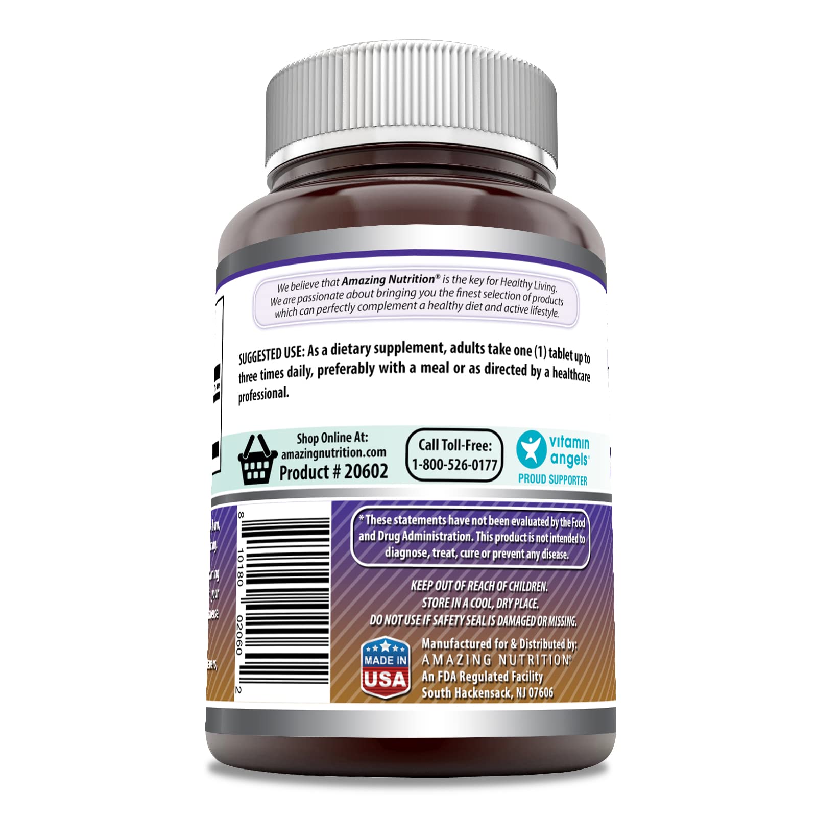 Bouteille Amazing Nutrition L-Arginine, 120 portions, format pratique.