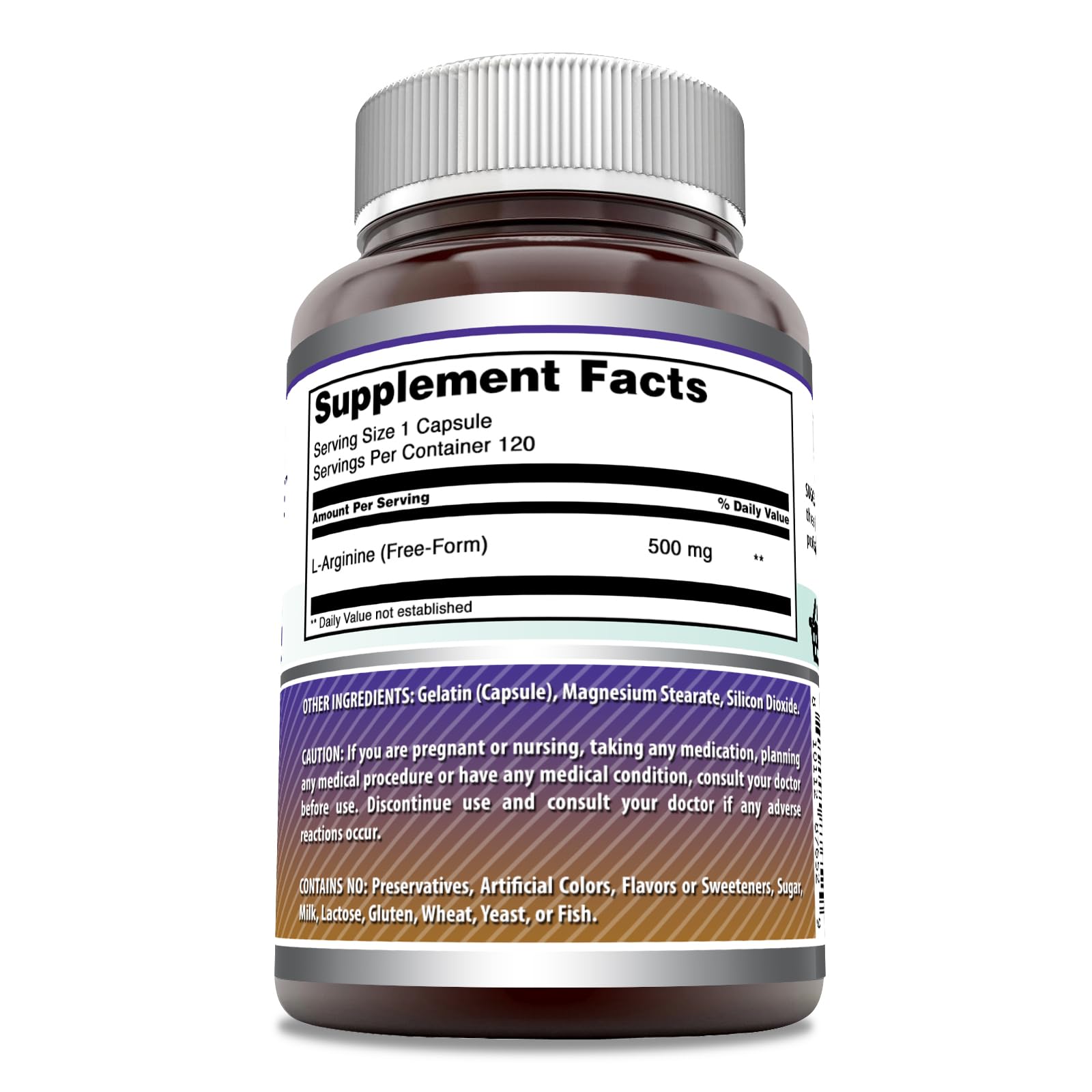 Emballage États-Unis d'Amazing Nutrition L-Arginine, capsules de haute pureté et performance.