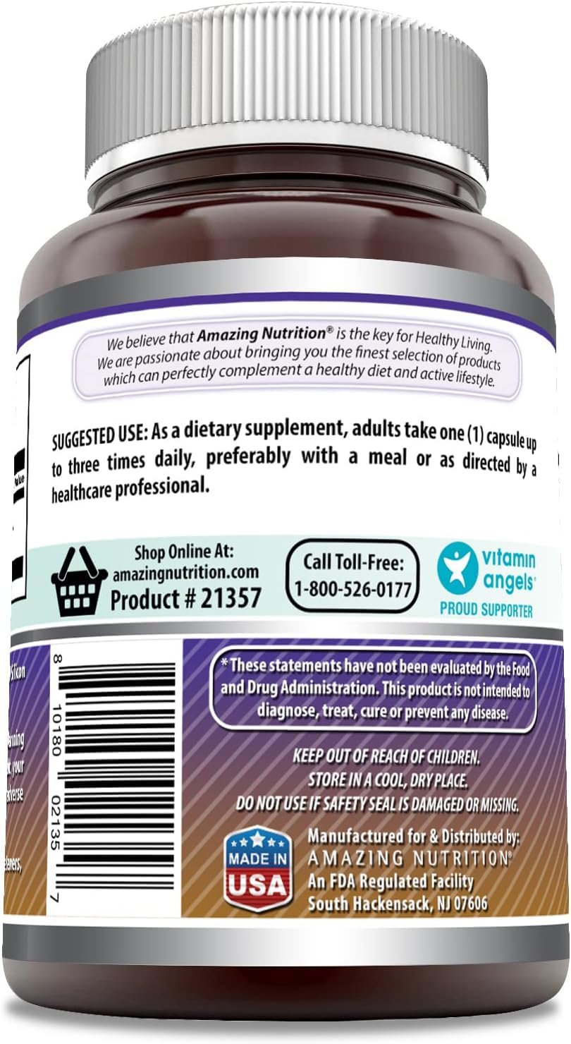 Amazing Nutrition L-Arginine: étiquette indiquant Non-GMO et Sans gluten pour une sélection sûre.