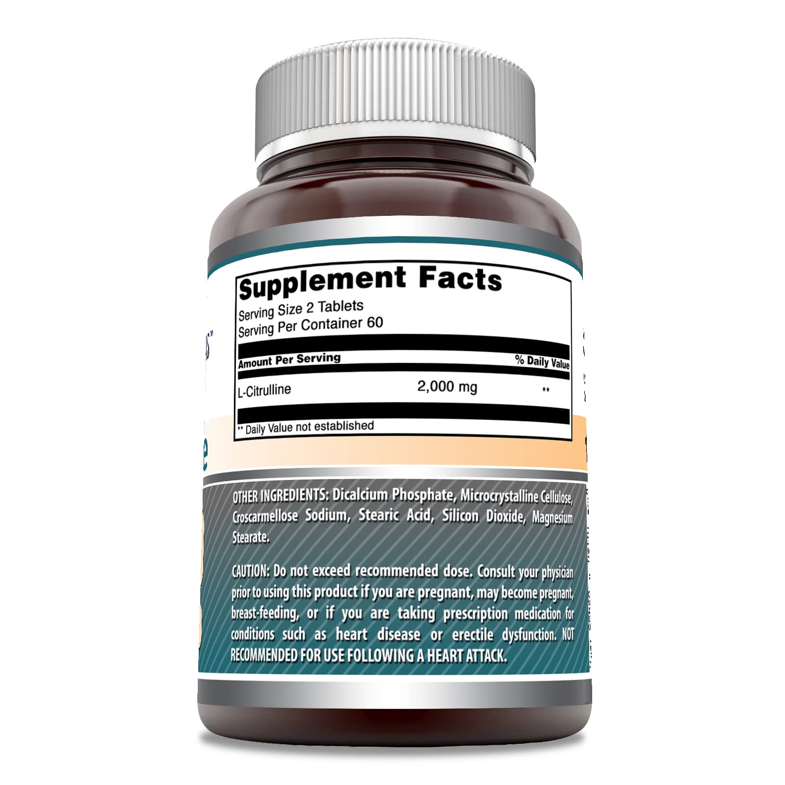 Étiquette Amazing Nutrition L Citrulline – information claire sur 2000 mg par portion et sans OGM