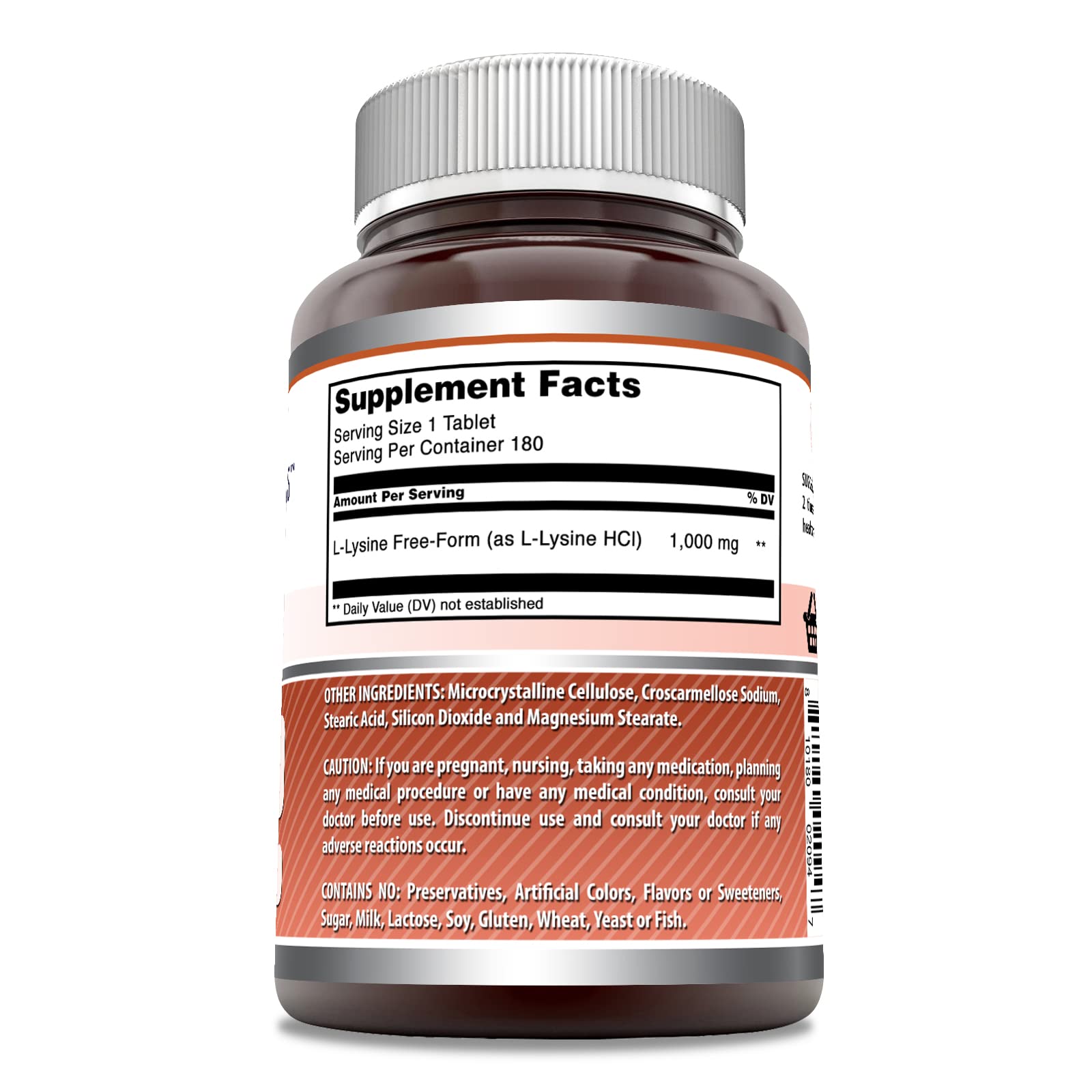 Amazing Nutrition L-Lysine 1000 mg – étiquette claire et flacon pratique.