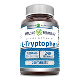 Amazing Formulas L-tryptophane 1000mg, bouteille visible, favorise une détente potentielle après la journée.