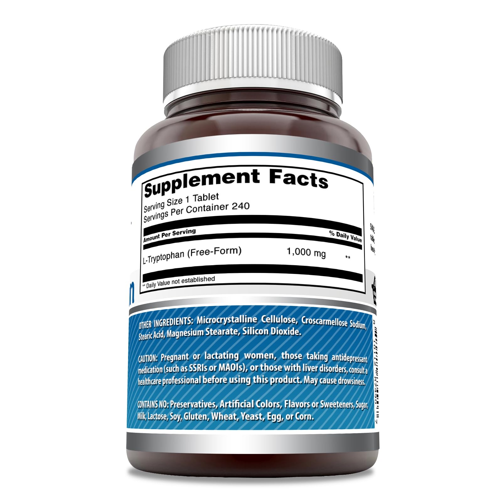 Amazing Formulas L-tryptophane 1000mg, prise quotidienne suggérée pour le bien-être.