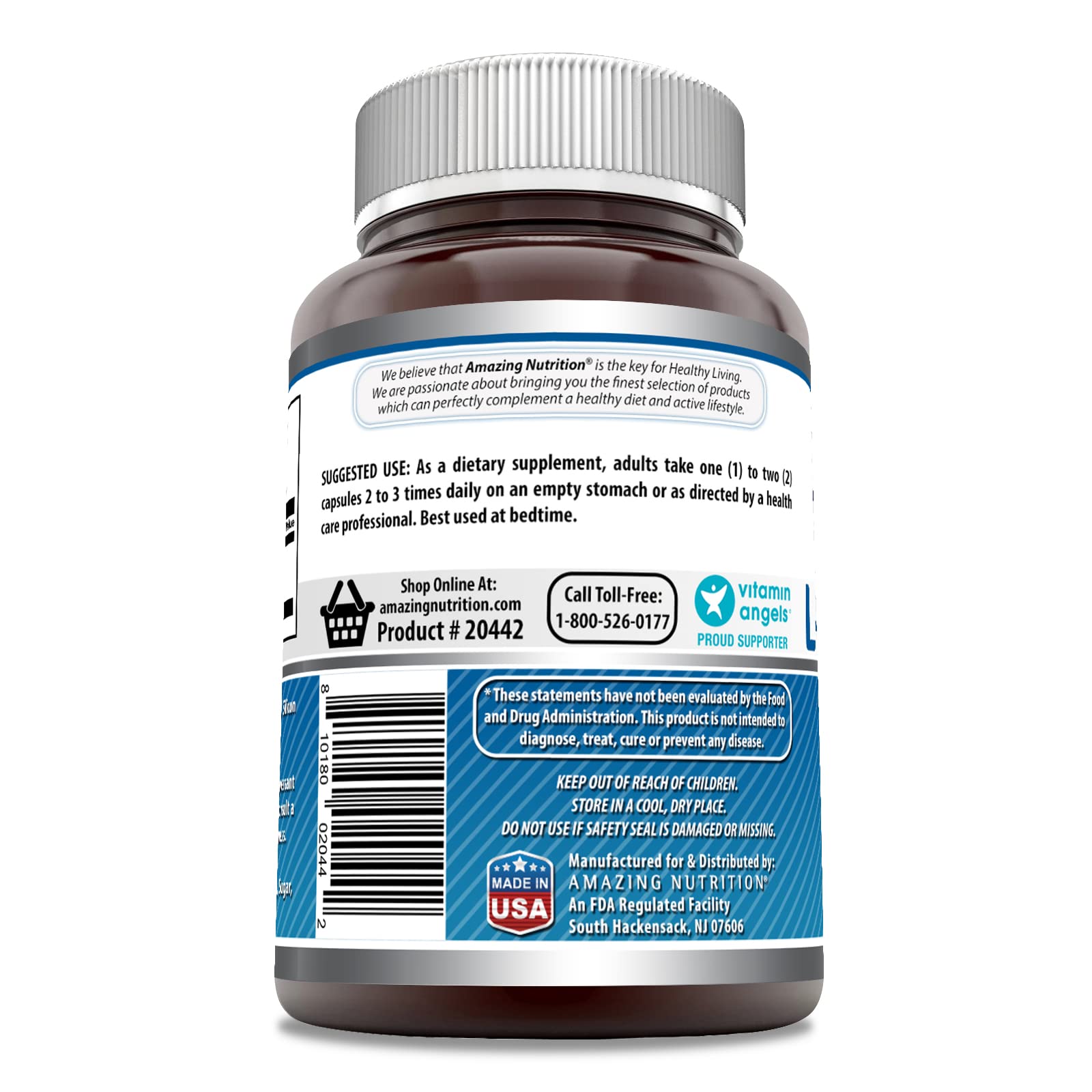 Amazing Nutrition L-Tryptophane : étiquette Non-GMO et sans gluten pour la transparence.
