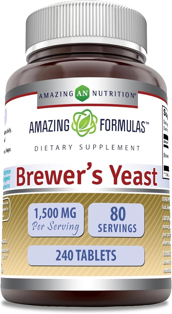 Amazing Nutrition levure de bière, tablettes 500 mg, emballage pratique pour usage quotidien.