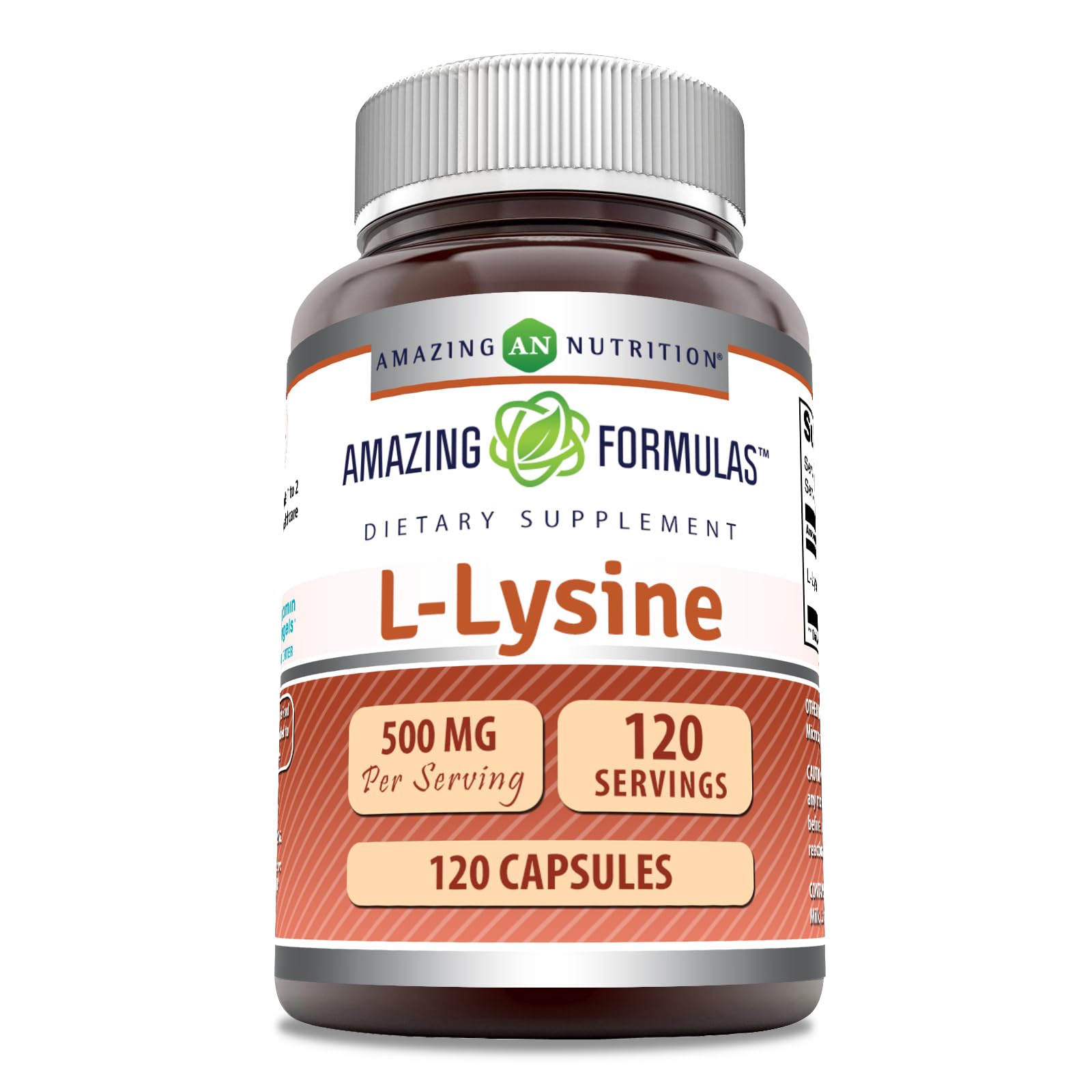 Gélules L-Lysine Amazing Nutrition en bouteille, usage quotidien pratique.