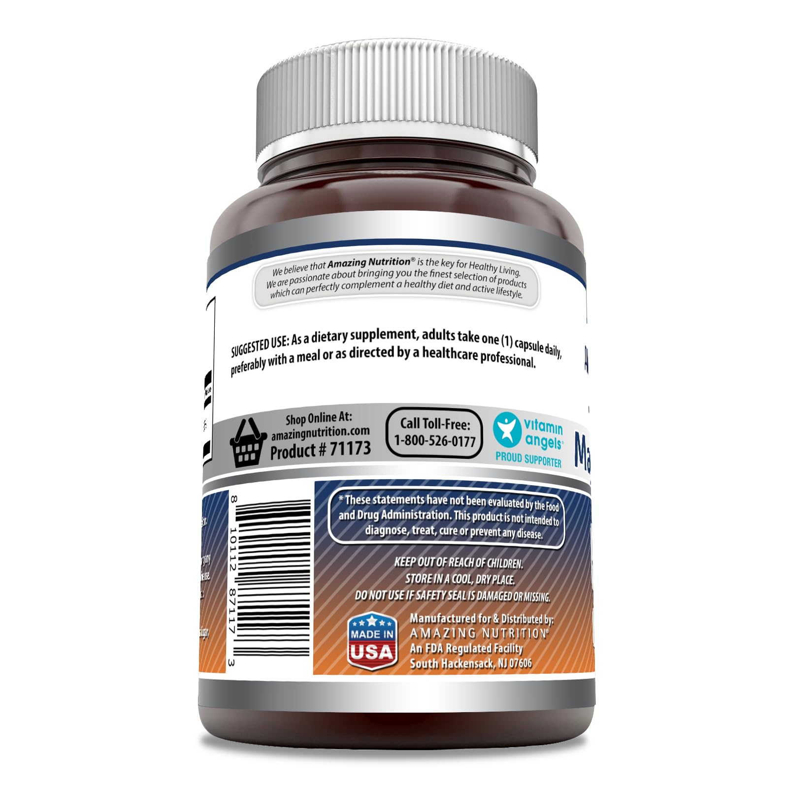 Amazing Nutrition magnésium oxide 500 mg — étiquette claire et dosage précis.