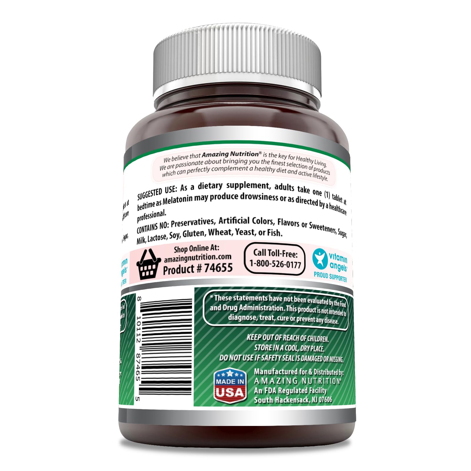Amazing Nutrition Mélatonine 5 mg – tablettes sans OGM et sans gluten pour le bien-être quotidien.