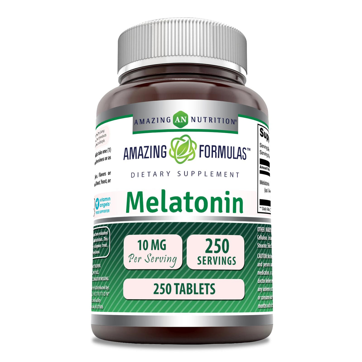 Amazing Nutrition Mélatonine 10 mg, bouteille de comprimés, soutien potentiel au sommeil.