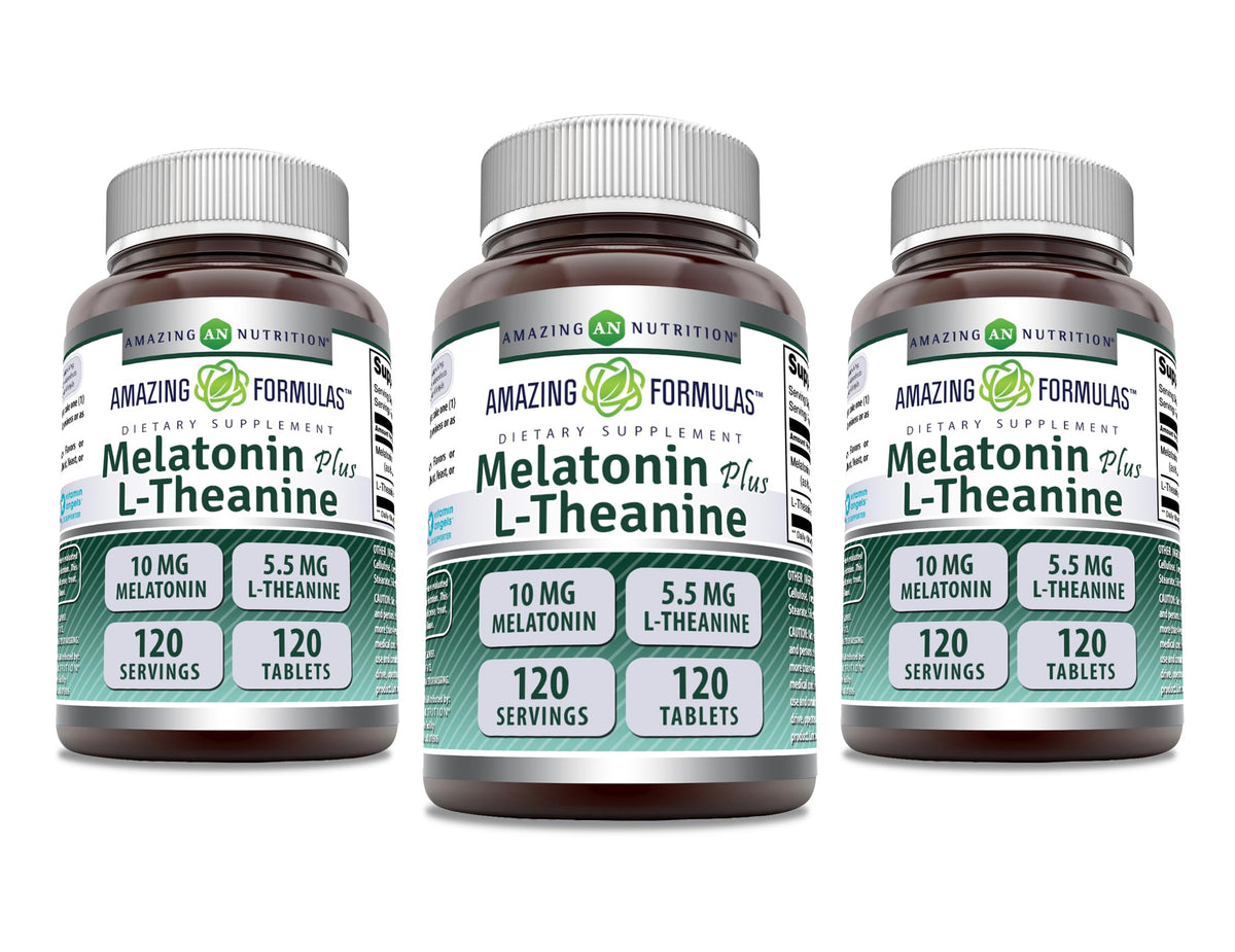 Amazing Nutrition Mélatonine Theanine comprimés, flacon, routine du soir relaxante