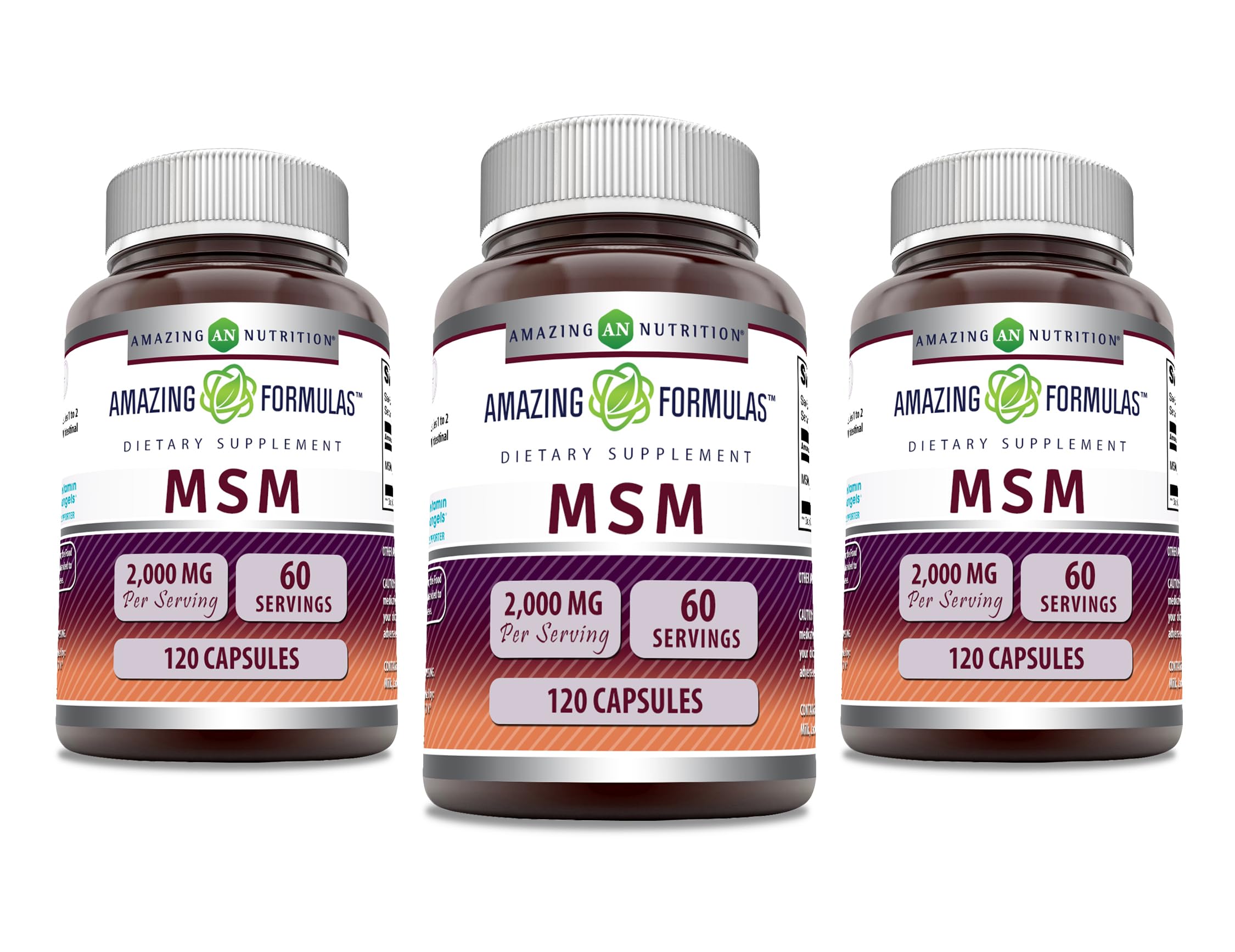 Amazing Nutrition MSM capsules, dose de 2000 mg par portion et prise pratique.