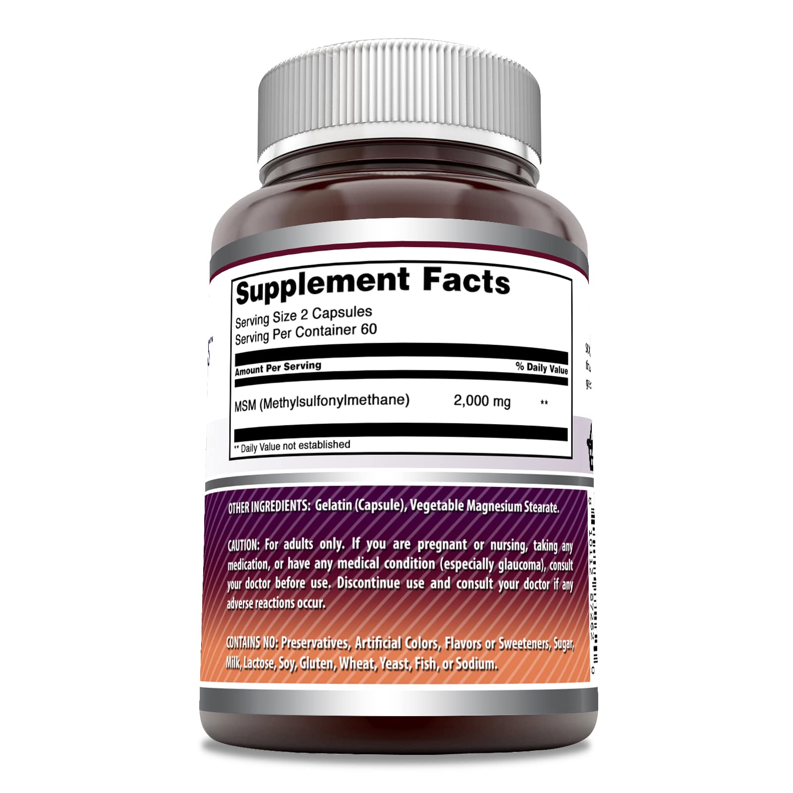 Amazing Nutrition MSM : étiquette claire indiquant les ingrédients et le dosage.
