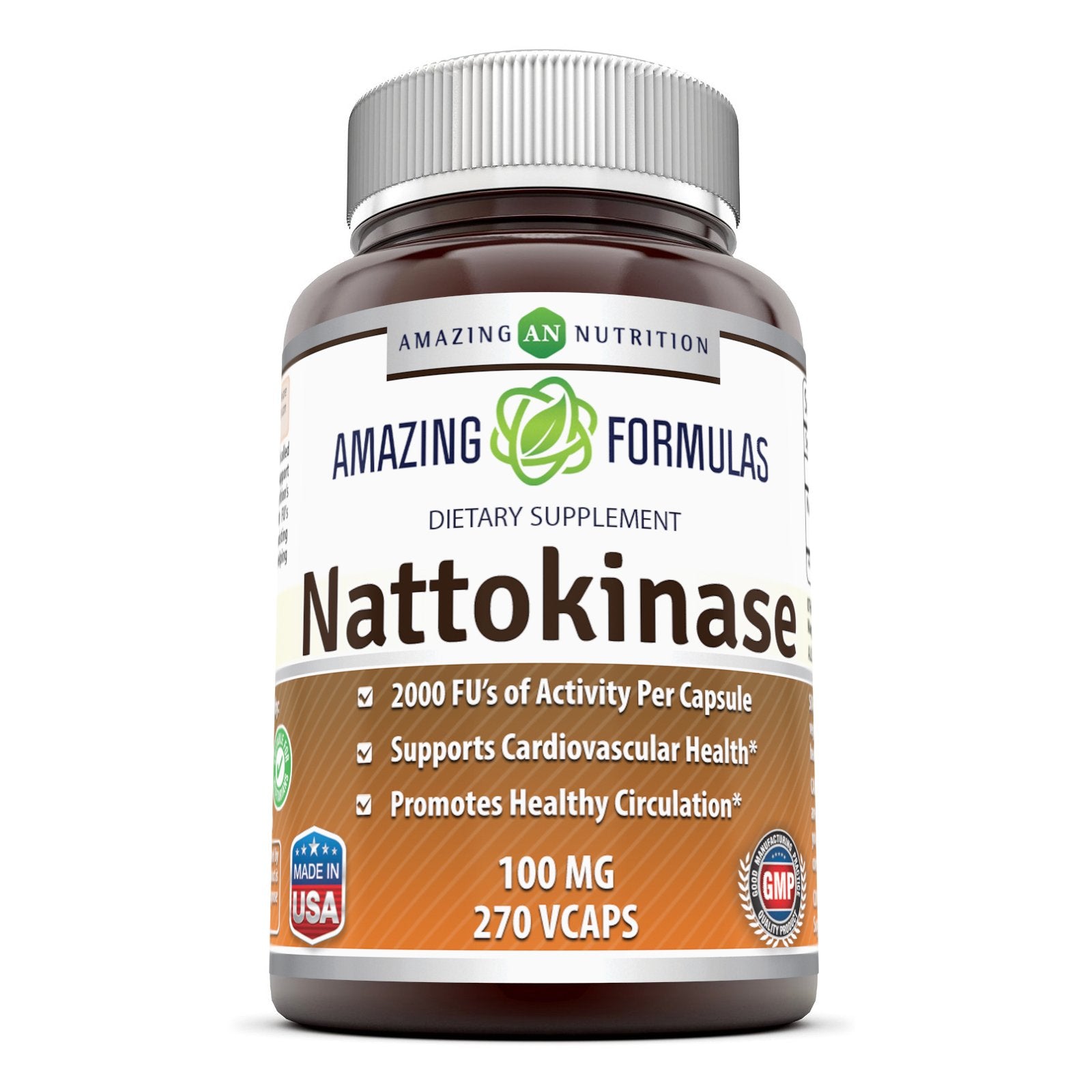 Amazing Nutrition nattokinase, bouteille de capsules végétales pour le soutien de la circulation.