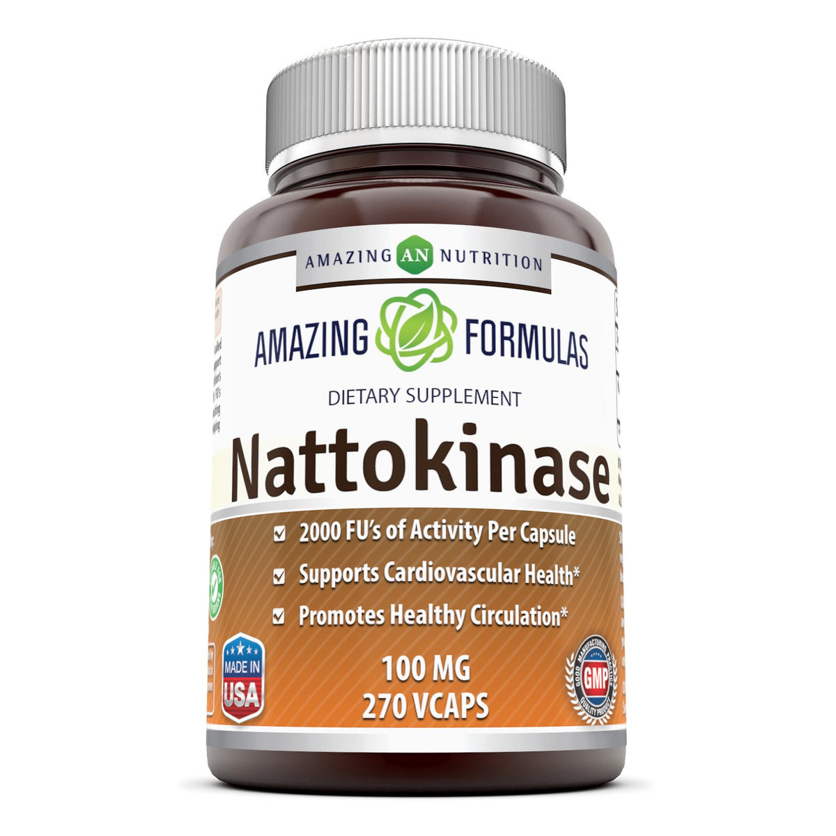 Amazing Nutrition nattokinase, bouteille de capsules végétales pour le soutien de la circulation.