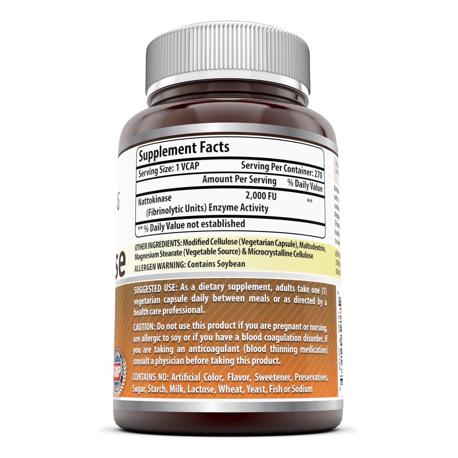 Amazing Nutrition nattokinase, dosage 100 mg et 2000 FU, formulation végétale.