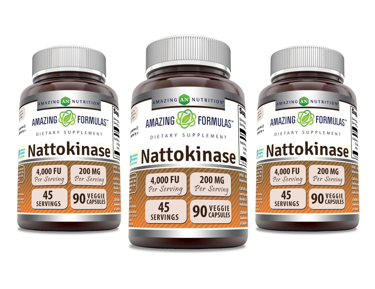 Gélules nattokinase Amazing Nutrition de 100 mg, soutien possible à la circulation.