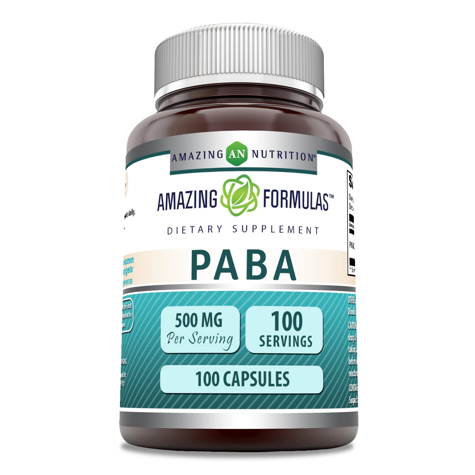 Amazing Nutrition PABA 500 mg capsules – dosage quotidien pratique pour l'énergie.