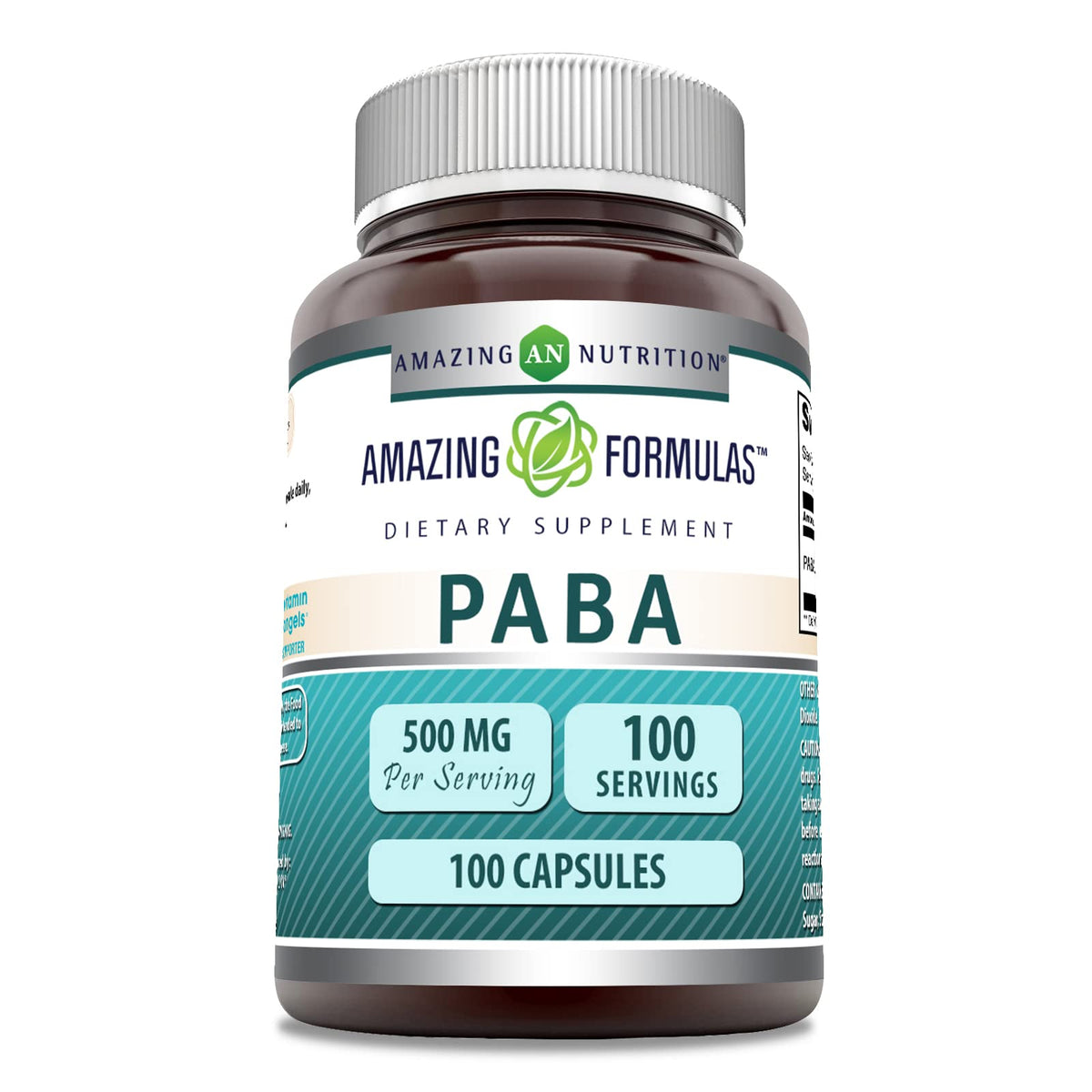 Amazing Nutrition PABA 500 mg capsules – dosage quotidien pratique pour l'énergie.