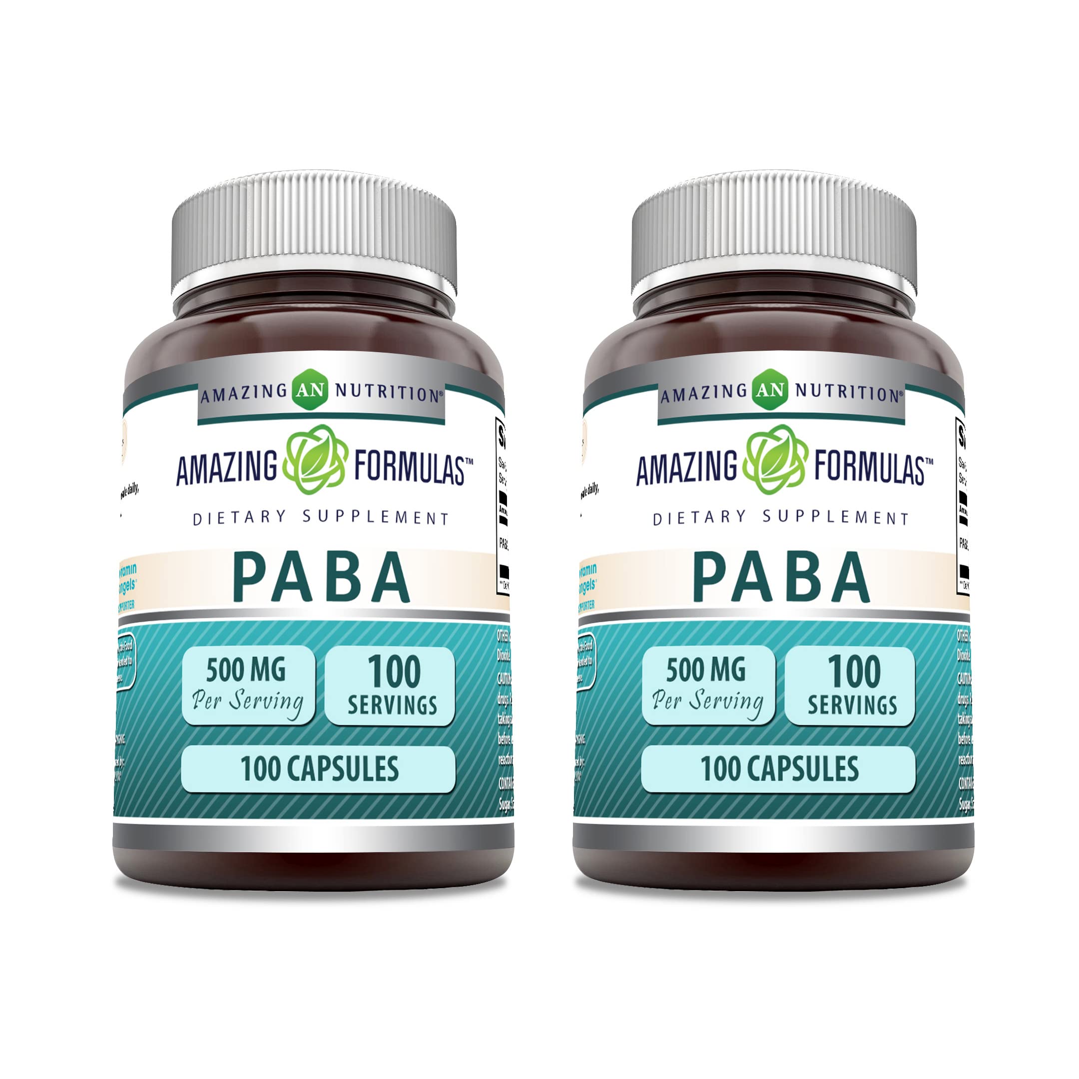 Amazing Nutrition PABA, gélule 500 mg par portion, idéal pour une routine quotidienne.