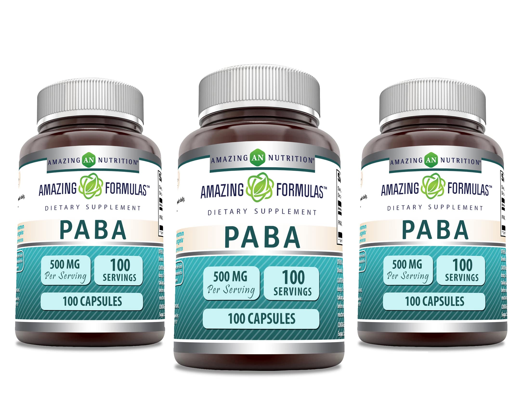 PABA Amazing Nutrition — emballage pratique, 100 capsules, sans OGM.