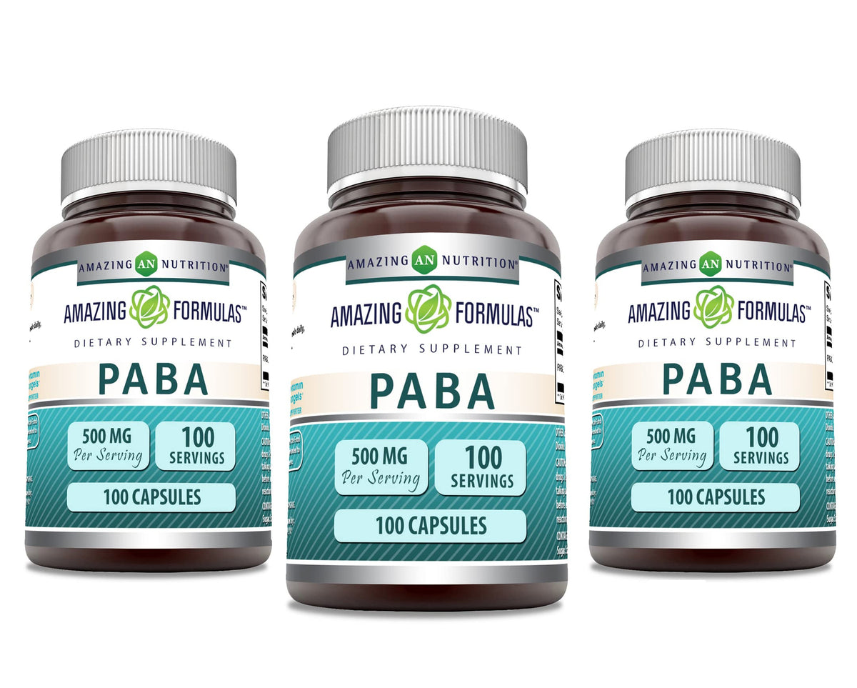 PABA Amazing Nutrition — emballage pratique, 100 capsules, sans OGM.