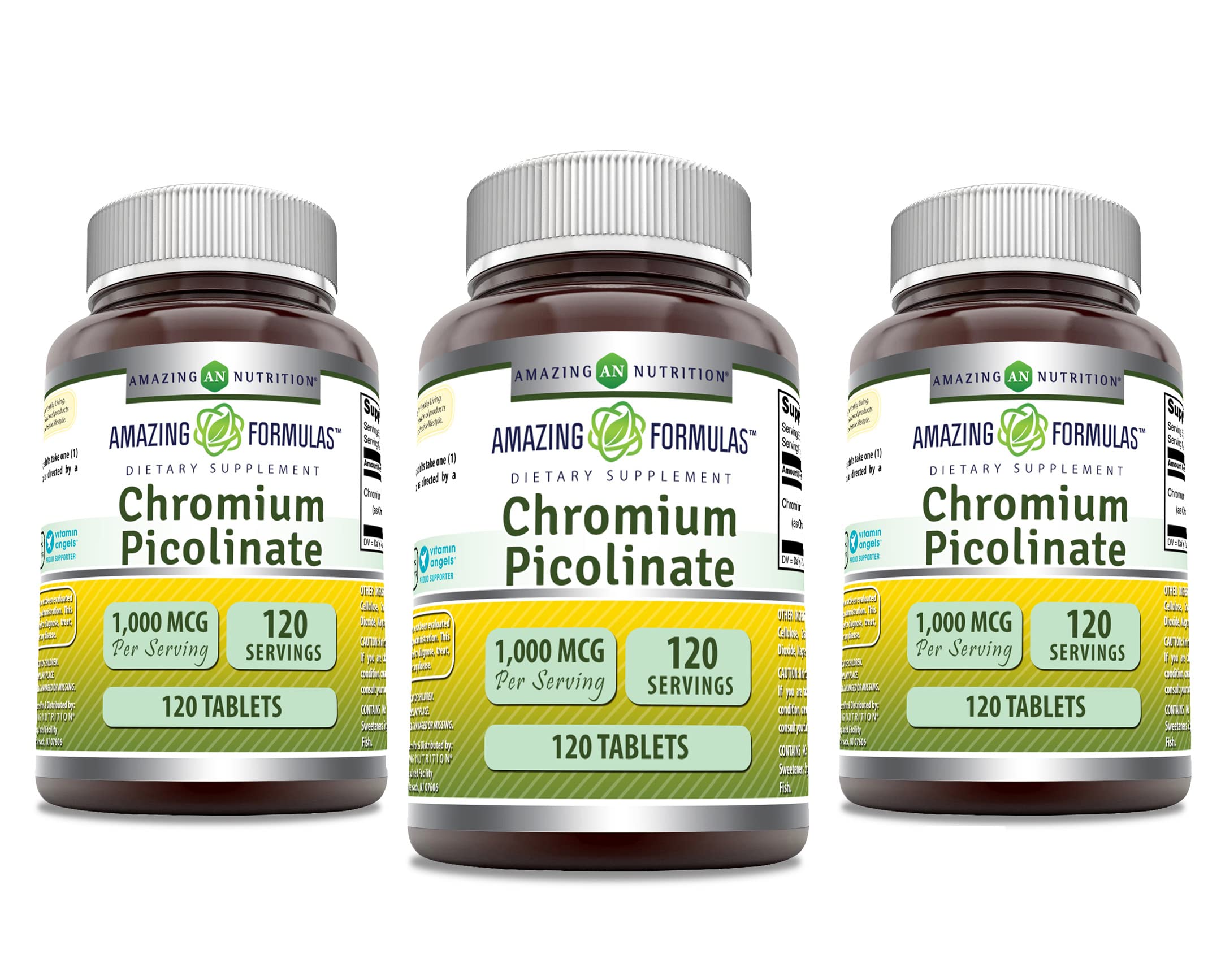 Boîte Amazing Nutrition Picolinate de Chrome, comprimés 1000 µg, utilisation quotidienne potentielle