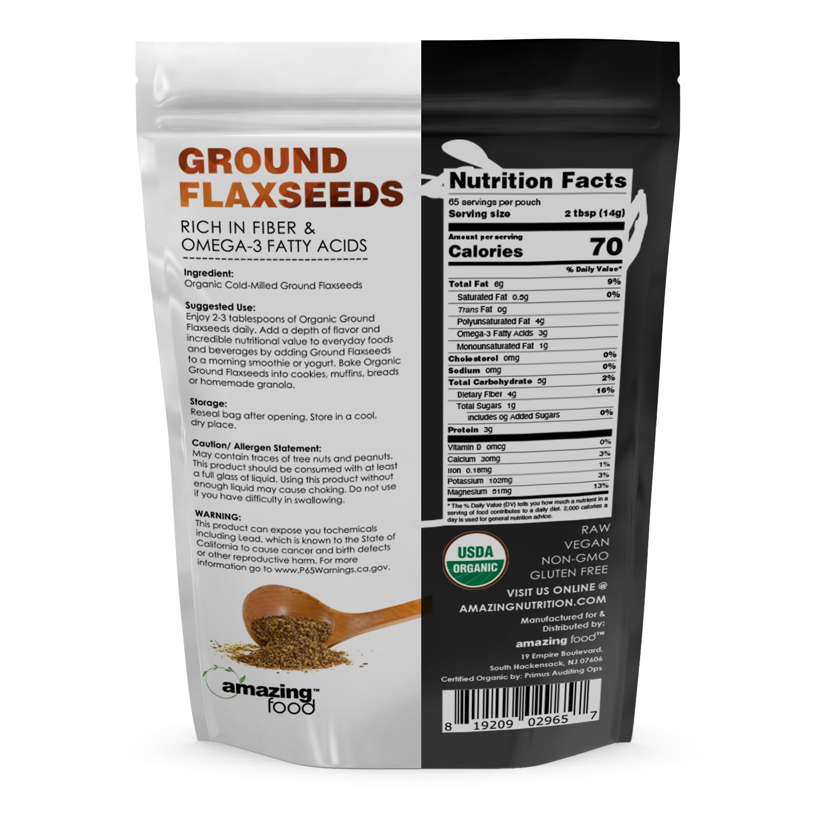 Amazing Nutrition Poudre de lin moulue idéale pour smoothies, yaourts et pâtisseries