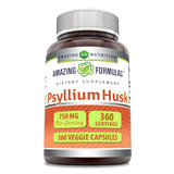 Amazing Nutrition psyllium coque 750 mg en bouteille, capsule végétarienne pratique pour le soutien digestif quotidien