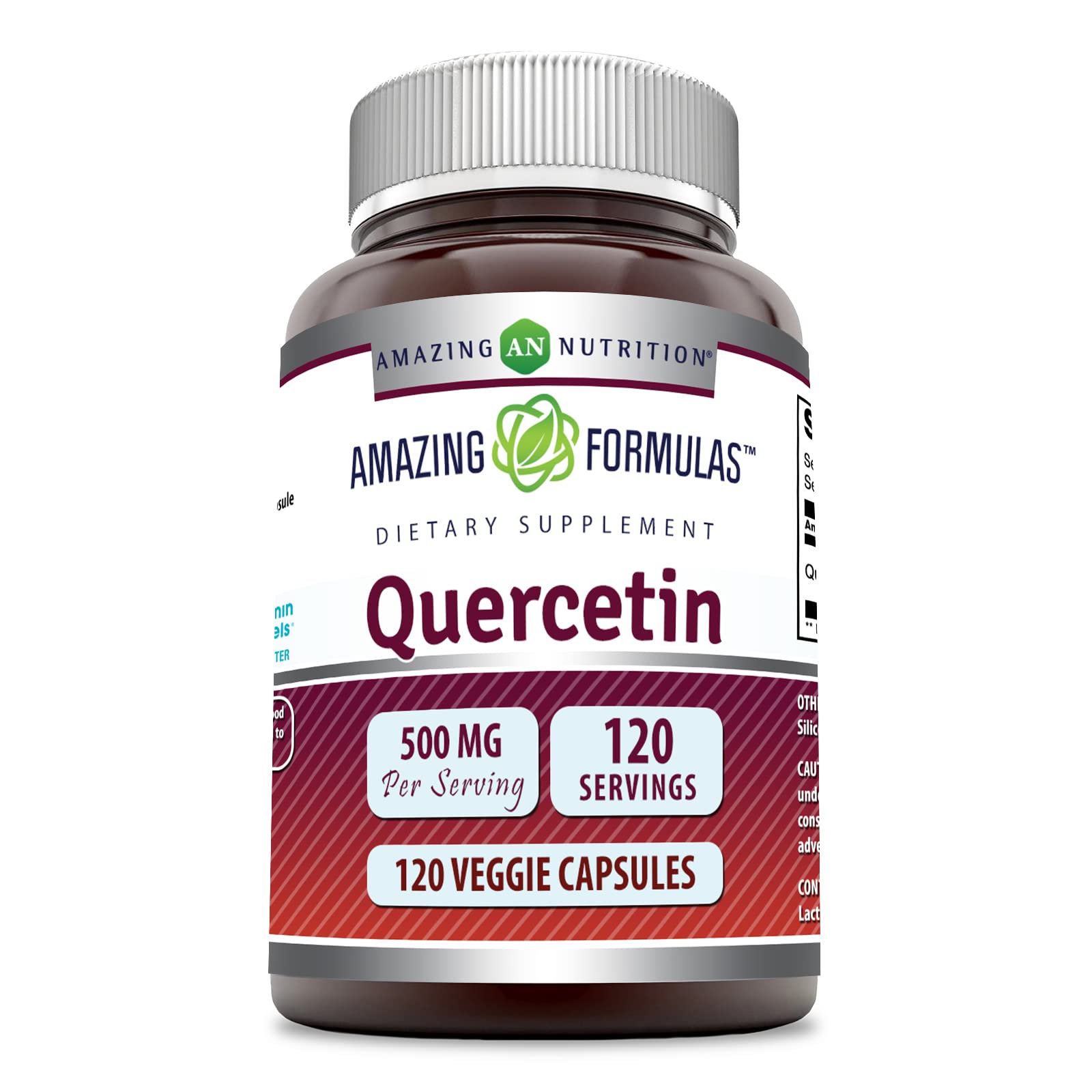 Quercétine 500 mg d'Amazing Nutrition, capsules faciles à avaler pour le bien-être général.