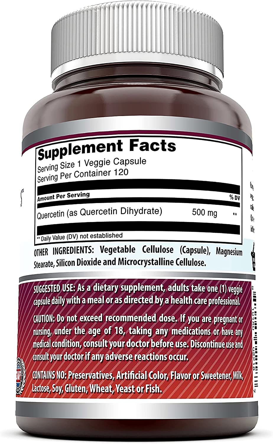 Amazing Nutrition Quercétine 500 mg – bouteille claire facilitant la prise régulière.