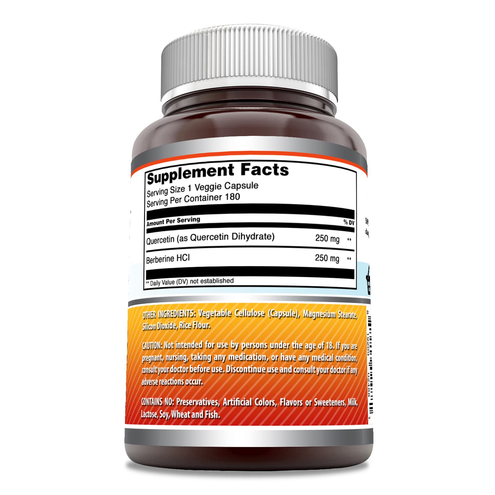Étiquette du produit Amazing Nutrition Quercétine Berberine montrant pureté et puissance garanties.