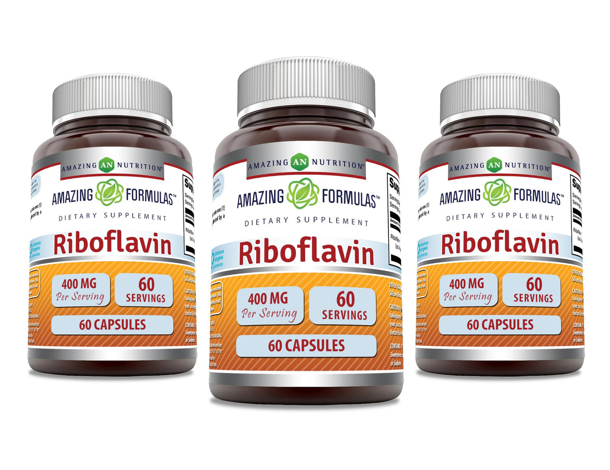 Amazing Nutrition Riboflavine 400 mg – bouteille pratique pour la supplémentation quotidienne.