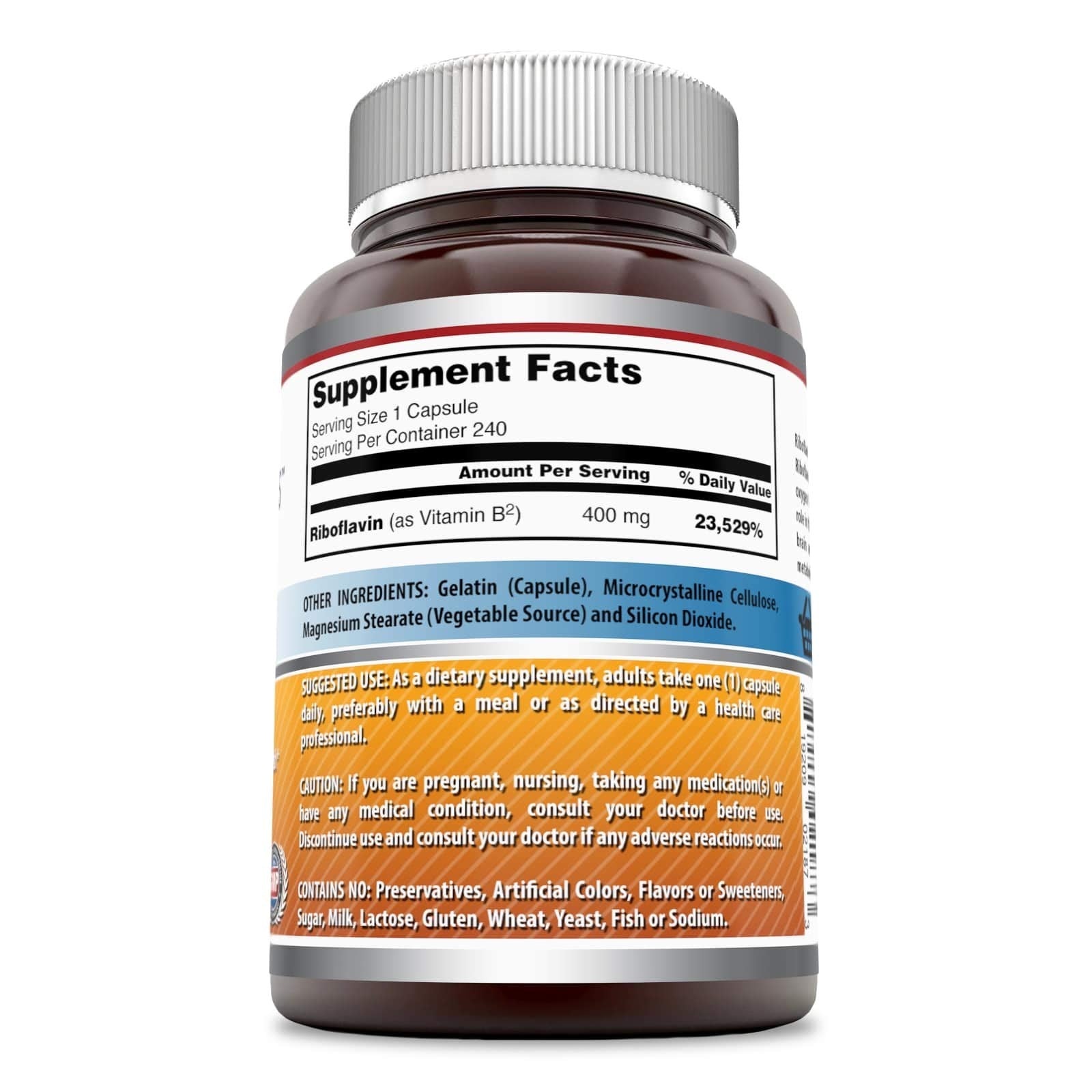 Amazing Nutrition riboflavine 400mg – etui: certifiée sans OGM et sans gluten, usage quotidien