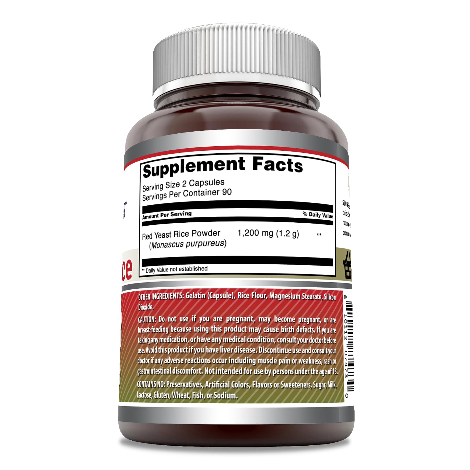 Étiquette transparente Amazing Nutrition riz de levure rouge, informations GMP pour la traçabilité.