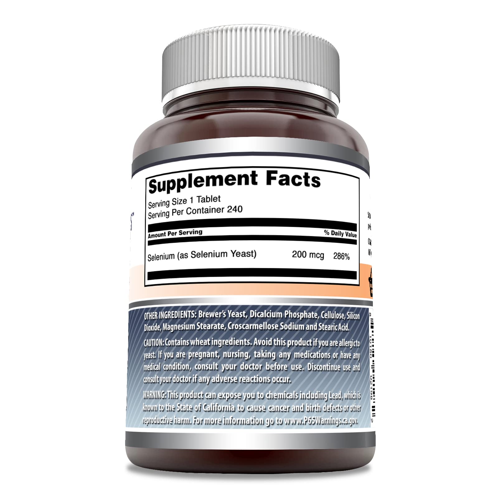Étiquette détaillée Amazing Nutrition Selenium 200 µg, traçabilité et ingrédients clairement indiqués.