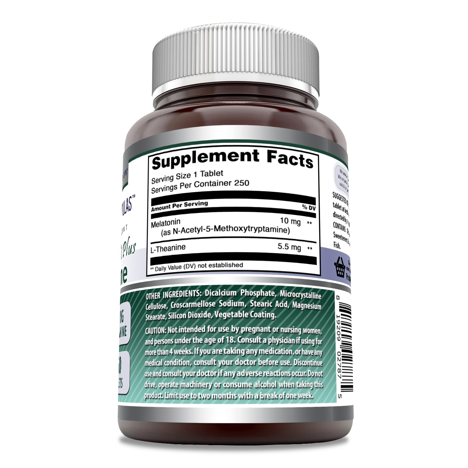 Tablette Amazing Nutrition – Mélatonine et L-théanine, dose unique, sans OGM et gluten.