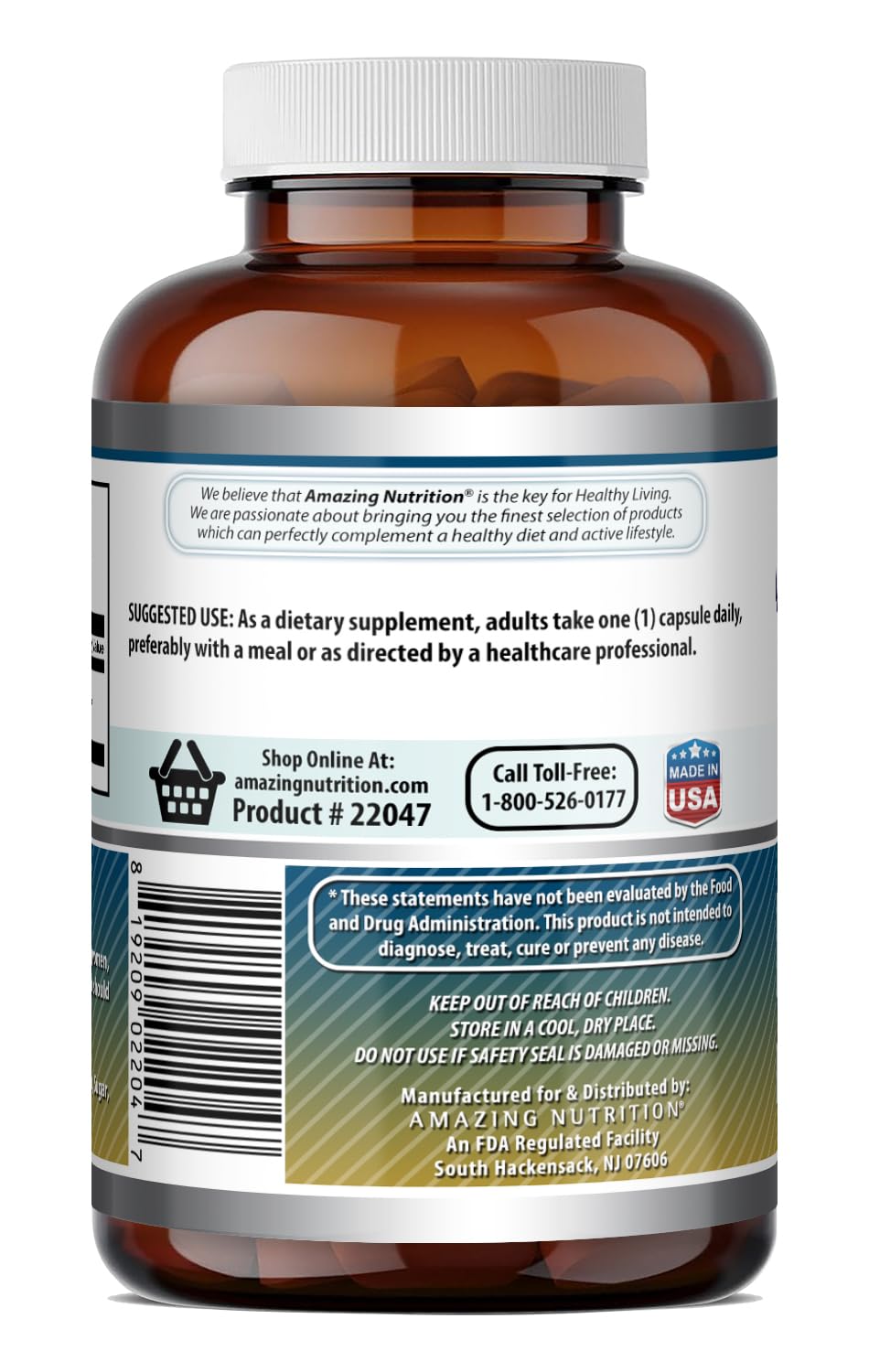 Amazing Nutrition Taurine 1000 mg : étiquette claire indiquant origine et pureté.