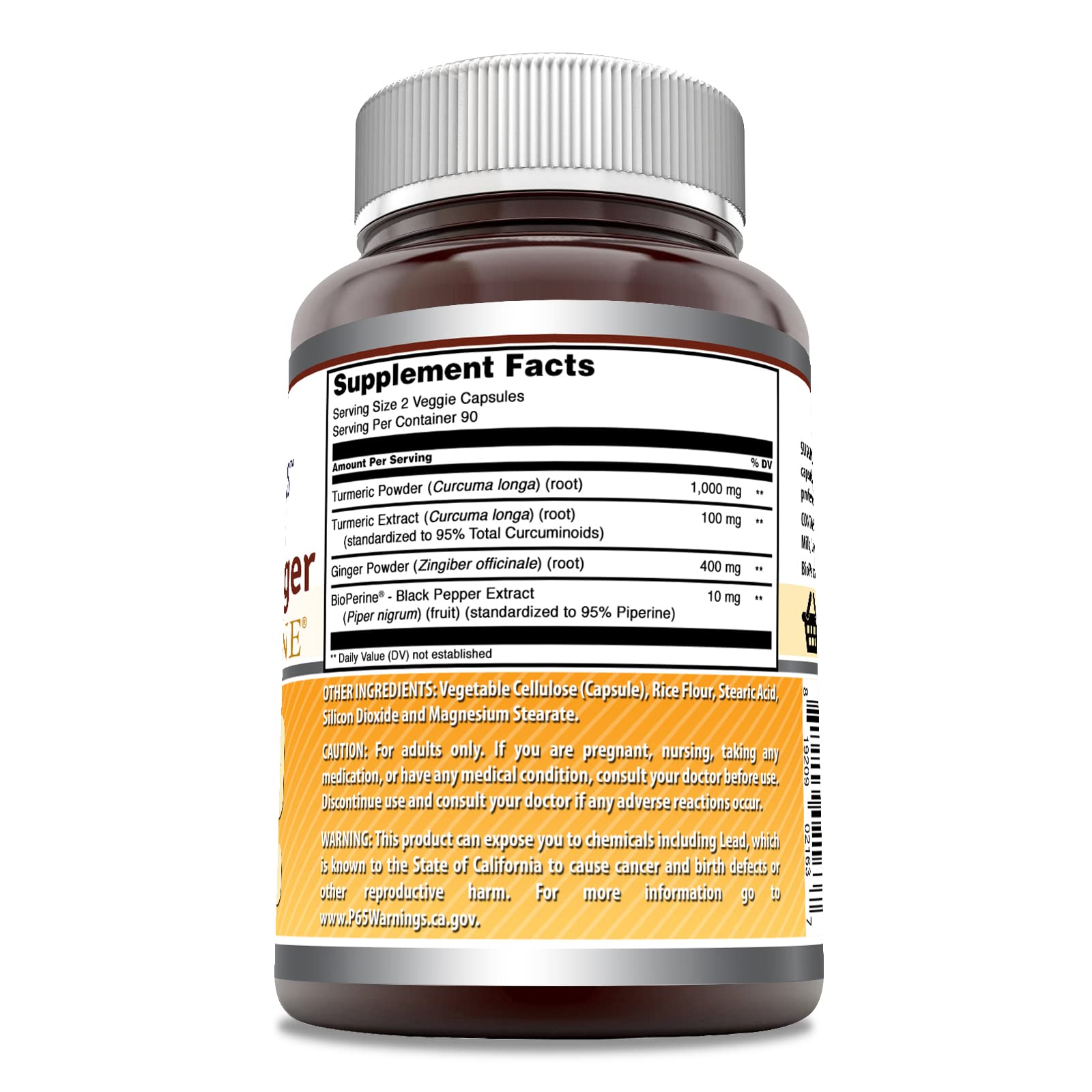 Amazing Nutrition Turmeric Curcumin & Ginger – flacon pratique pour des prises régulières.