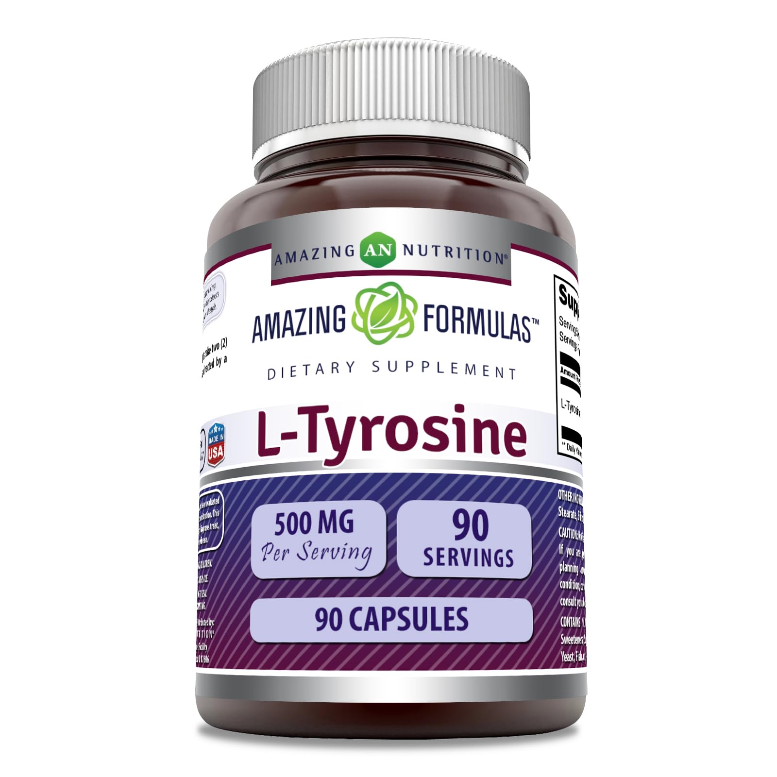 Amazing Nutrition Tyrosine 500 mg, capsules, potentiel soutien concentration durant la journée.