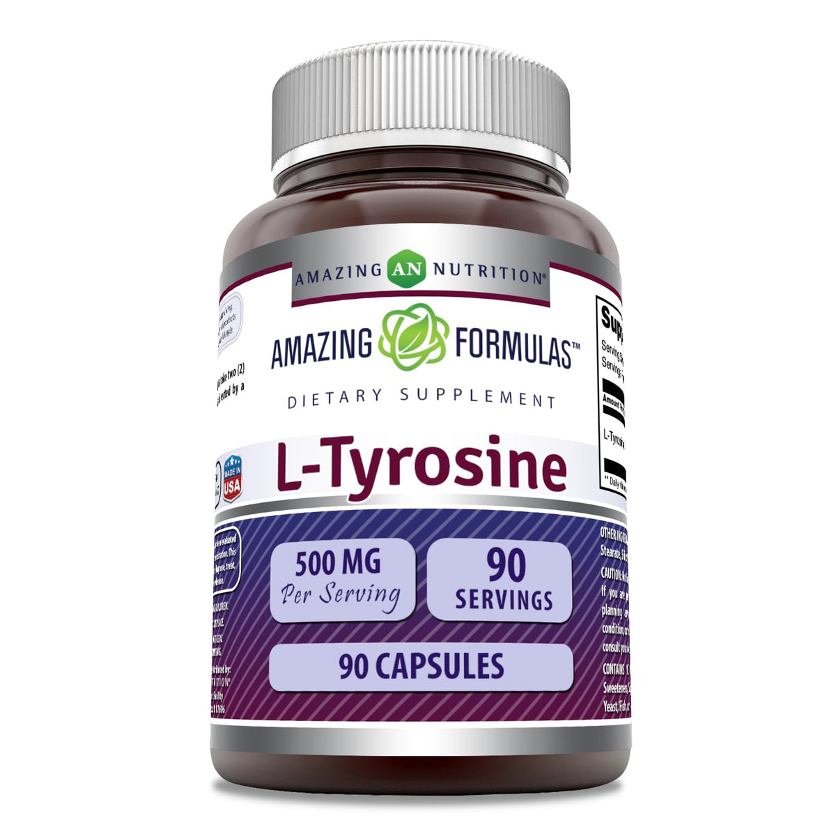 Amazing Nutrition Tyrosine 500 mg, capsules, potentiel soutien concentration durant la journée.