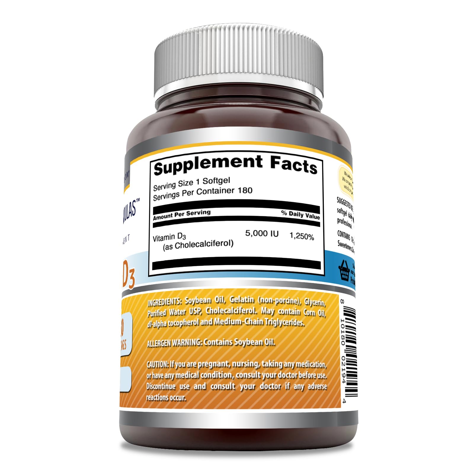 Amazing Nutrition Vitamine D3 étiquette claire, sans OGM et sans gluten
